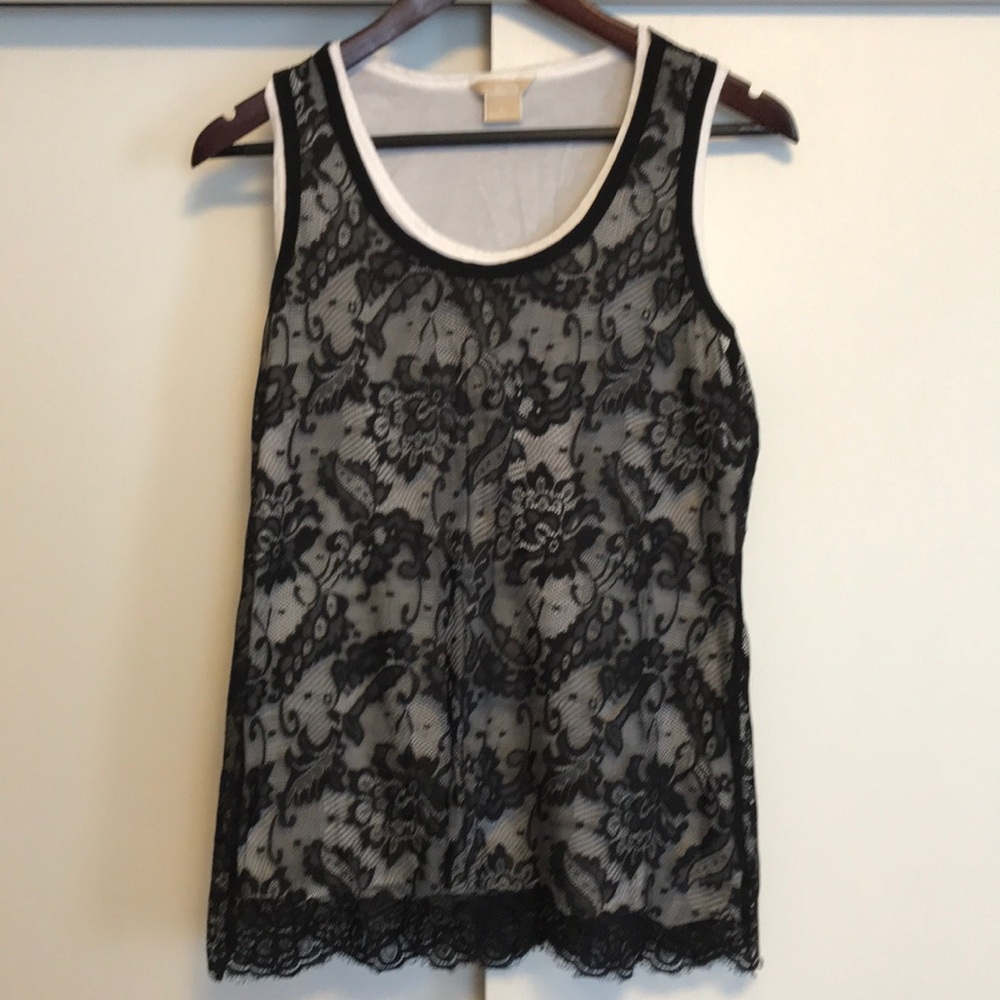 Michael Kors Black Lace Tank & white underlay sz L